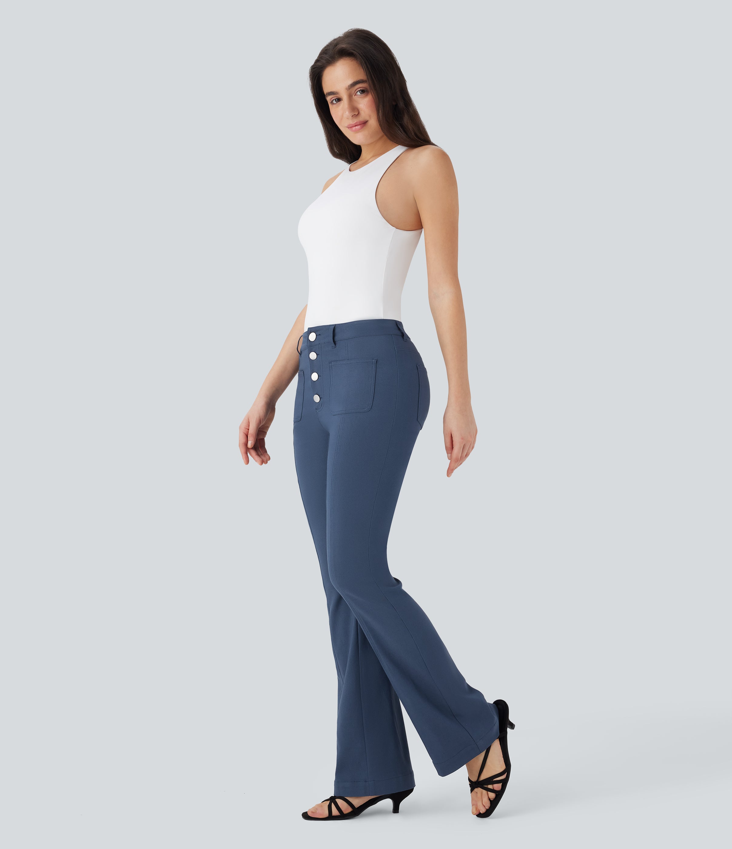 Mid Rise Denim Like Work Pants with Pockets