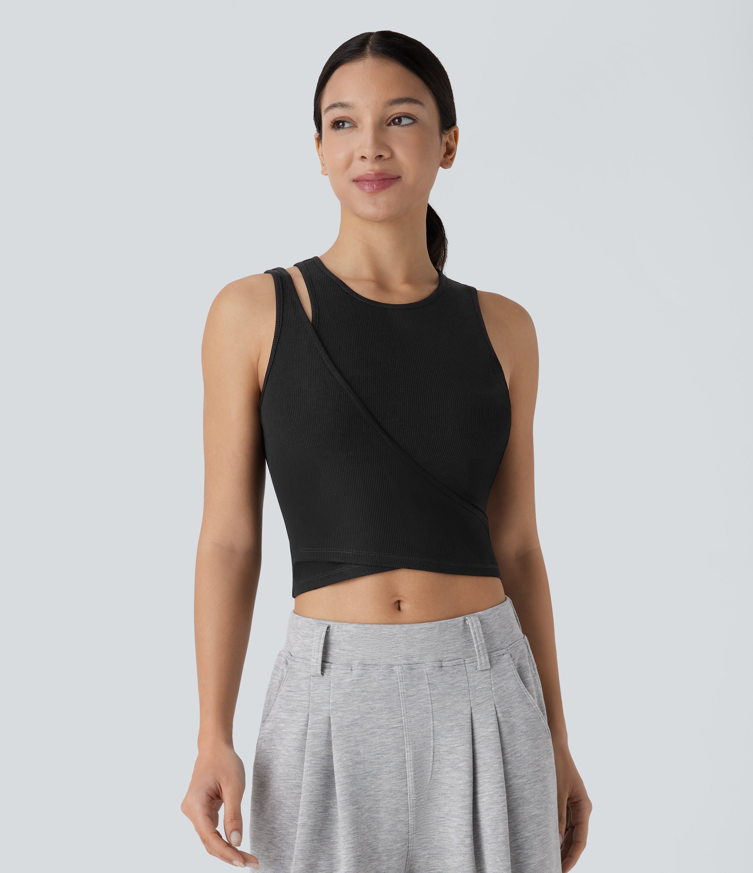 High Stretch Ribbed Knit Cropped Yoga Tank Top