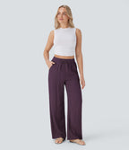 2026🔥 High Waisted Drawstring Pocket Wide Leg Casual Linen-Feel Pants