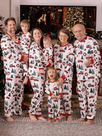 Superb white pajamas with Christmas trees red trucks motifs for all the family