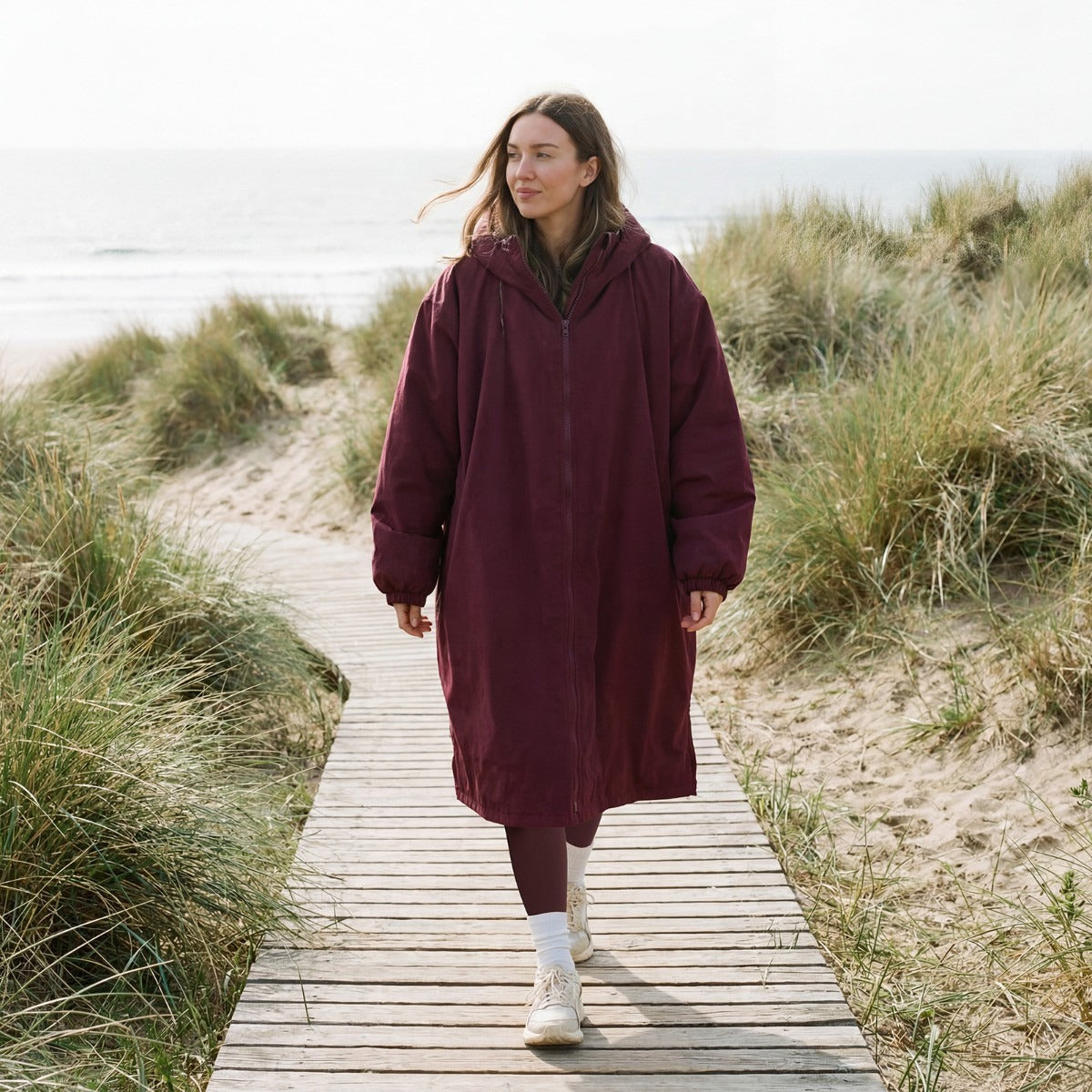 Drying Robe Water Resistant Wind Resistant Changing Soft Sherpa Fleece Lined Oversized Hooded Long Sleeve Coat Jacket