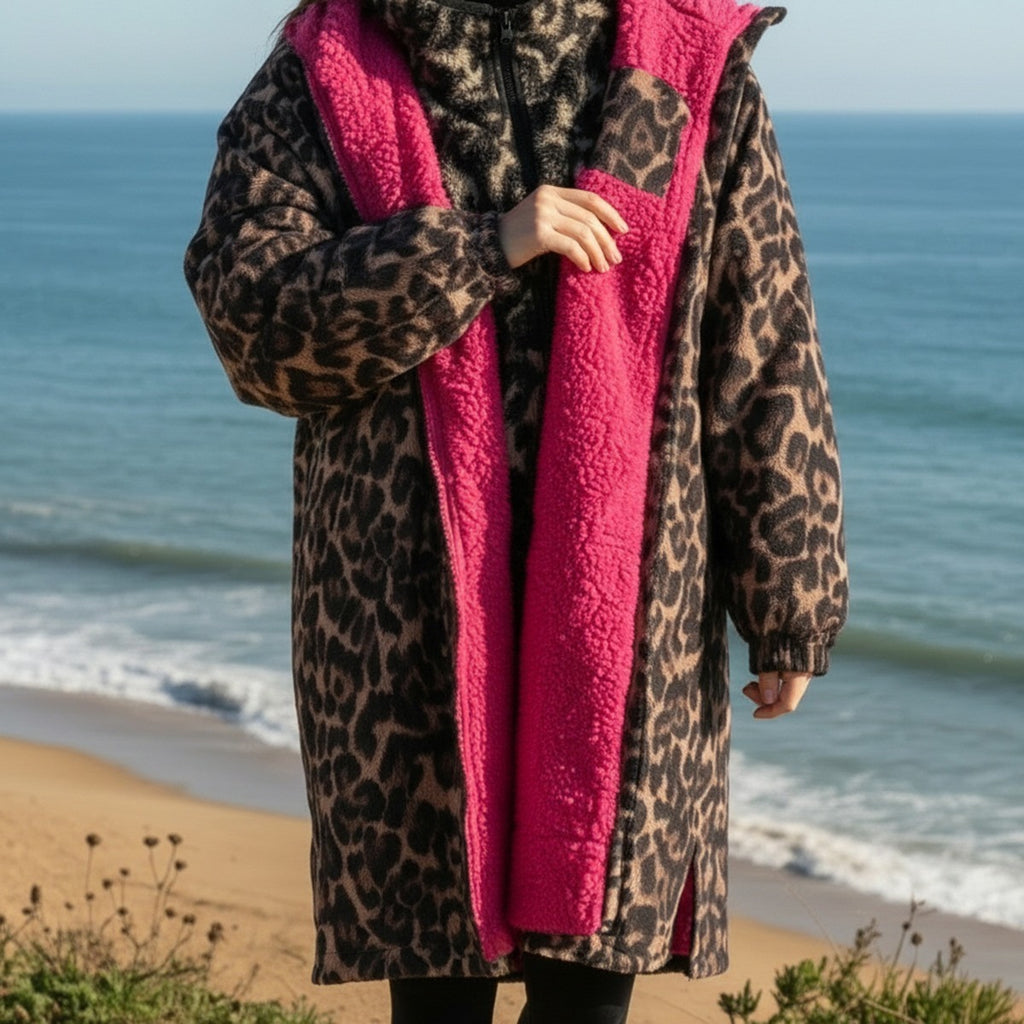 Drying Robe Water Resistant Wind Resistant Changing Soft Sherpa Fleece Lined Oversized Hooded Long Sleeve Coat Jacket