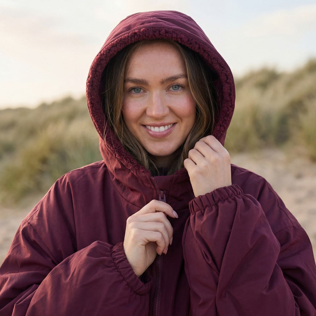Drying Robe Water Resistant Wind Resistant Changing Soft Sherpa Fleece Lined Oversized Hooded Long Sleeve Coat Jacket