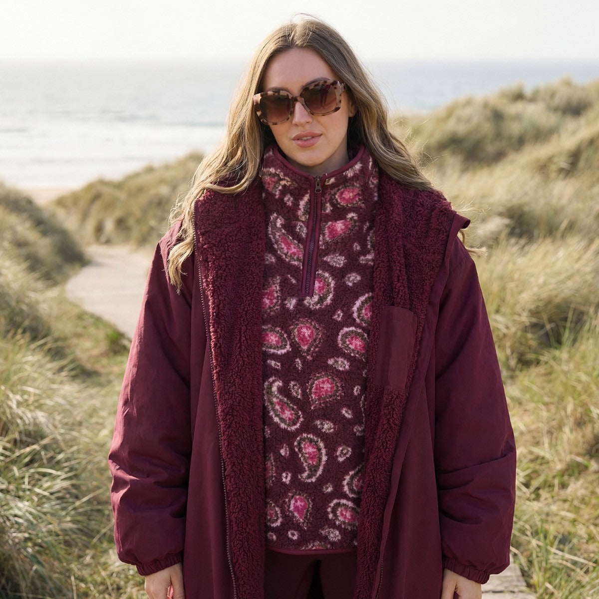 Drying Robe Water Resistant Wind Resistant Changing Soft Sherpa Fleece Lined Oversized Hooded Long Sleeve Coat Jacket
