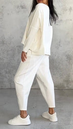Women Autumn Chic Casual Round Neck Long Sleeve Two Piece Suit