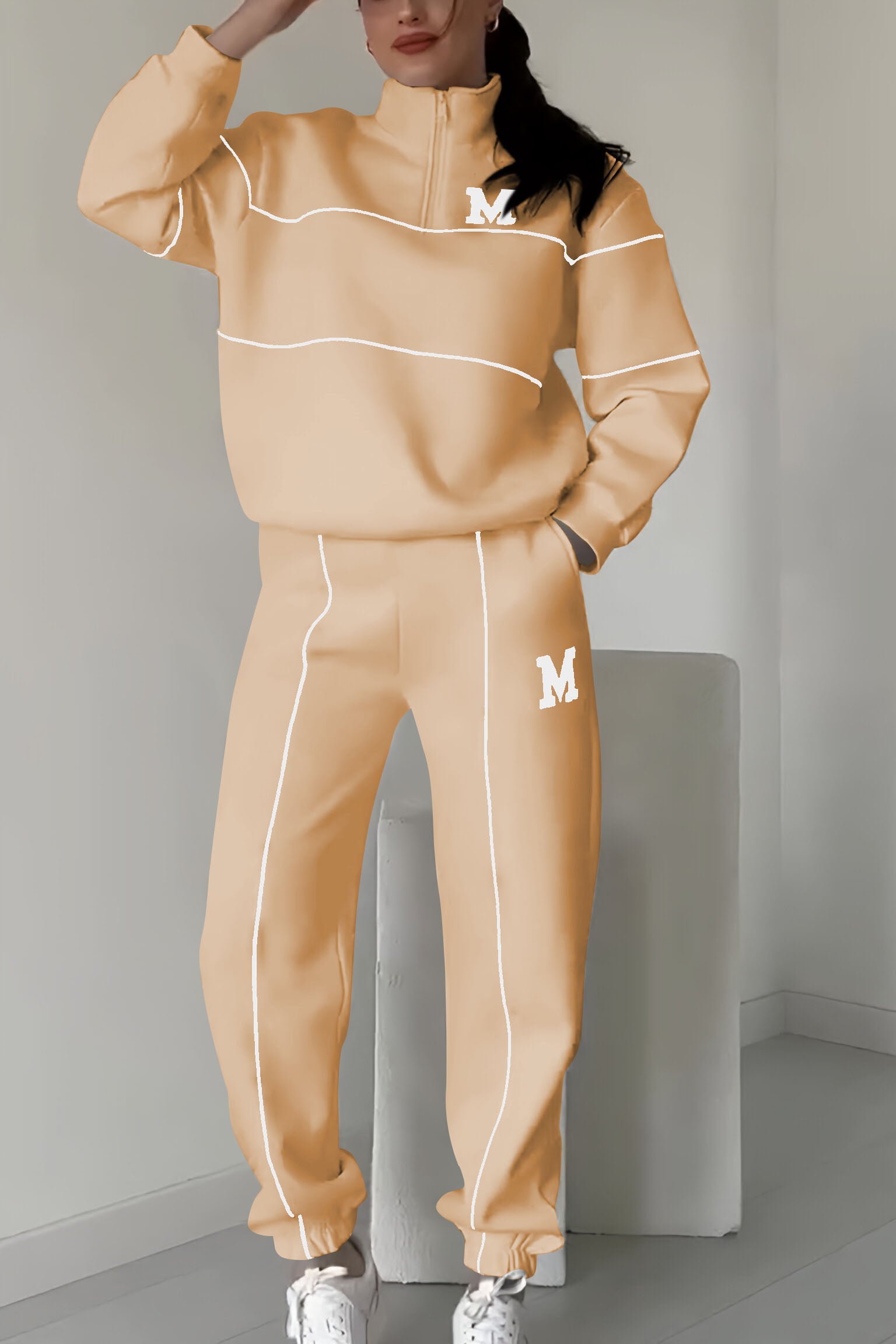 Women's Casual Letter M Long Sleeve Two Piece Set