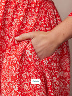 Cindy Kimono Sleeve Midi Dress - Red & Ecru Paisley Print