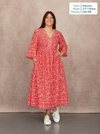Cindy Kimono Sleeve Midi Dress - Red & Ecru Paisley Print