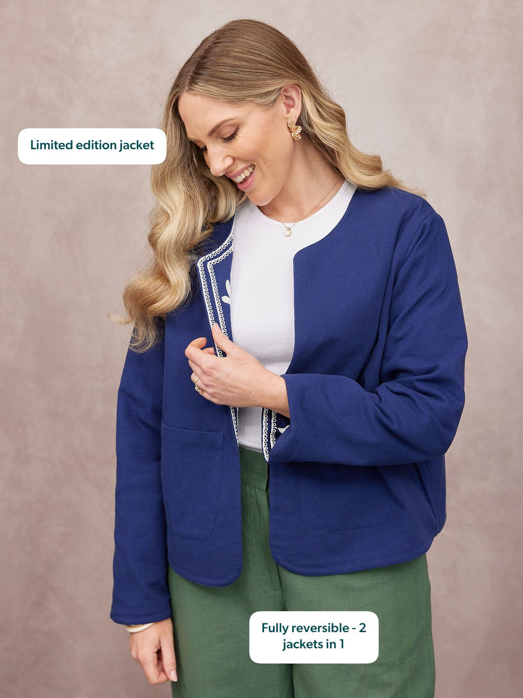 Elaine Embroidered Jacket - Reversible Navy