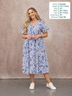 Fern Relaxed Dress - Blue & White Leaf Print
