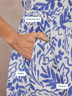 Fern Relaxed Dress - Blue & White Leaf Print