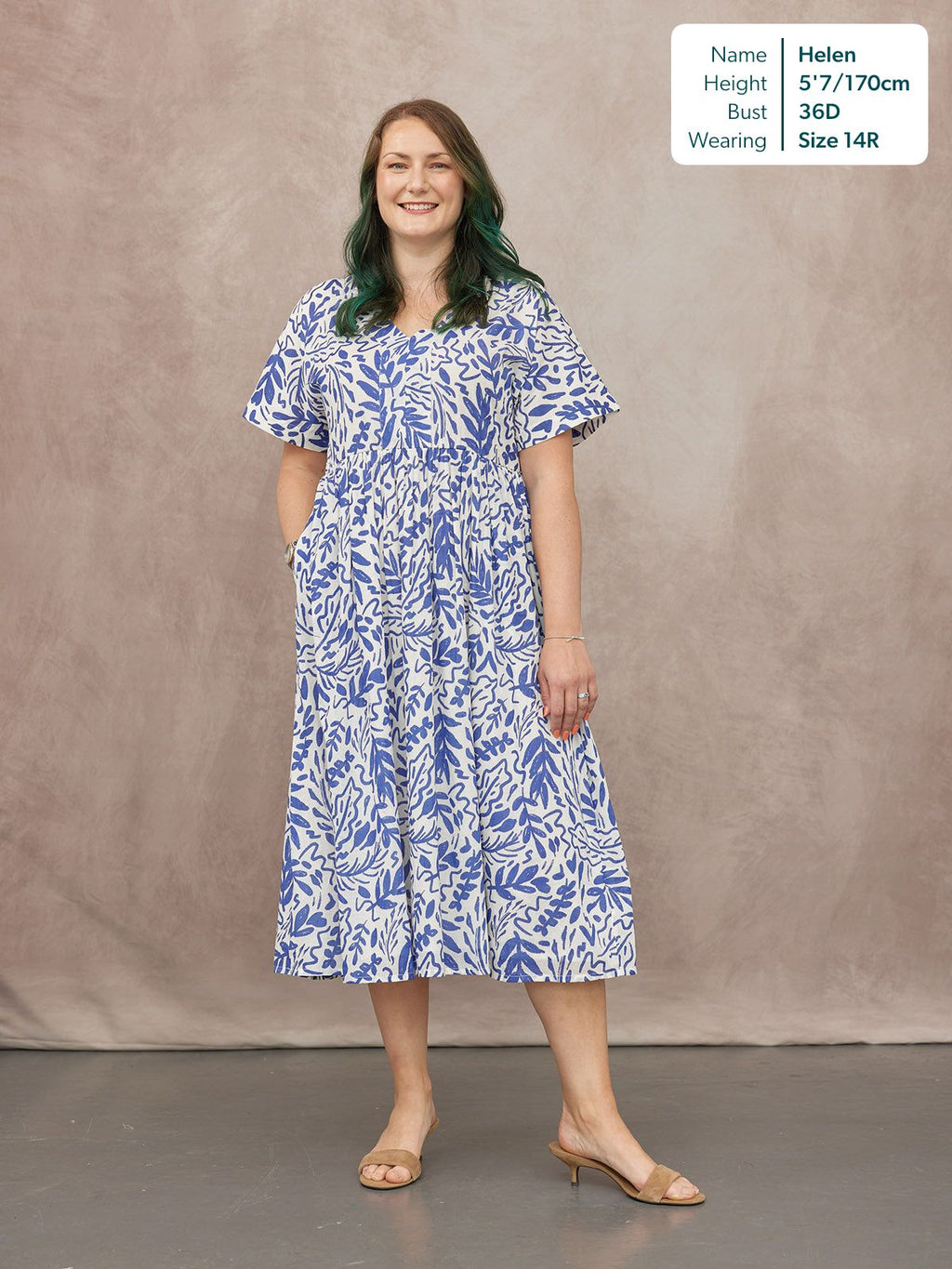 Fern Relaxed Dress - Blue & White Leaf Print