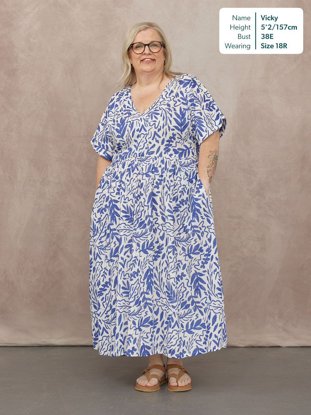Fern Relaxed Dress - Blue & White Leaf Print