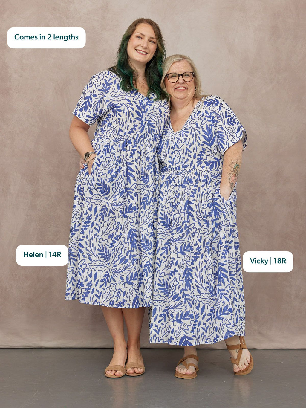 Fern Relaxed Dress - Blue & White Leaf Print