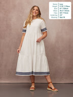 Fiona Tiered Dress - White & Navy