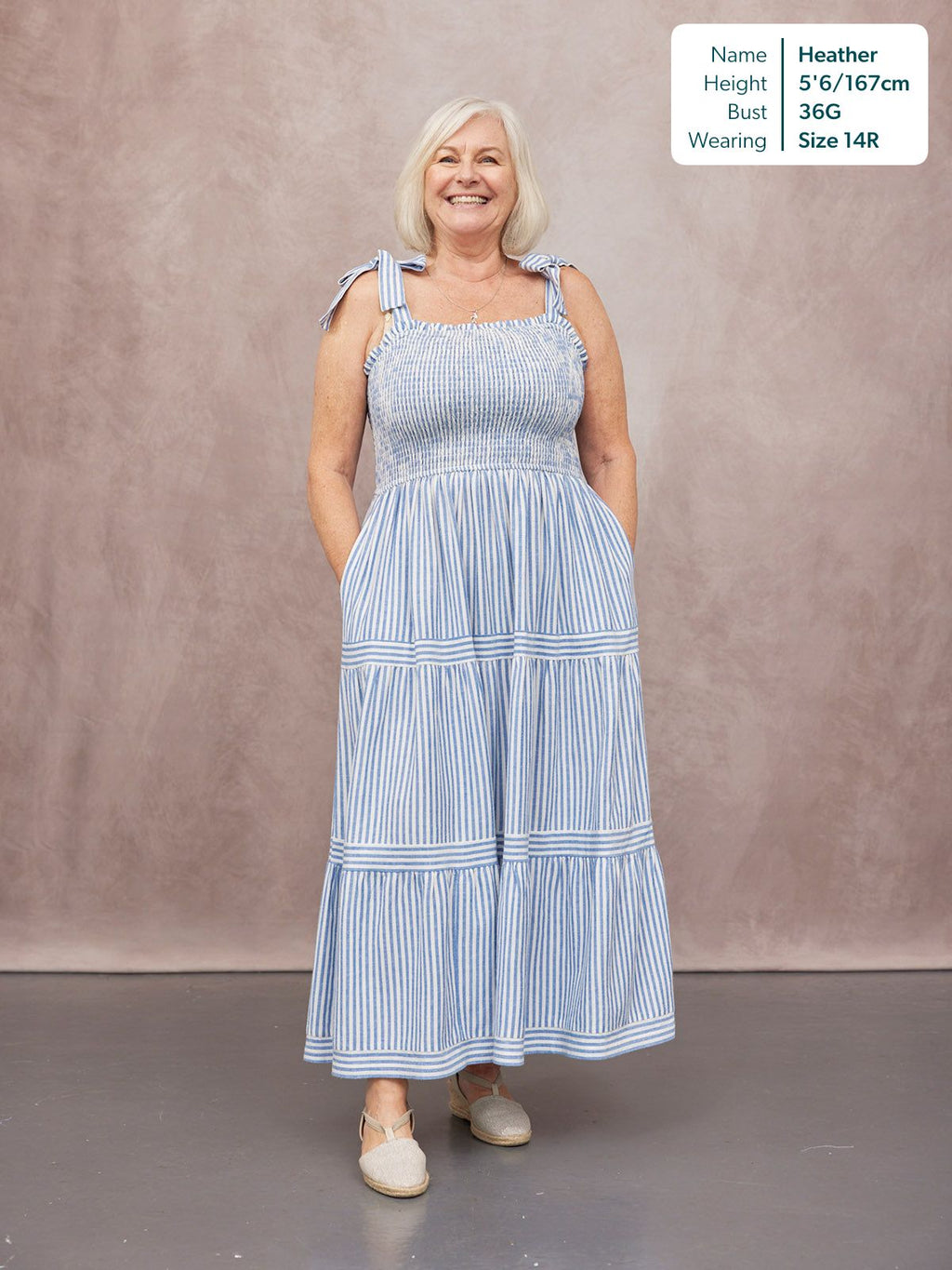Joan Bow Strap Dress - Blue & White Stripe