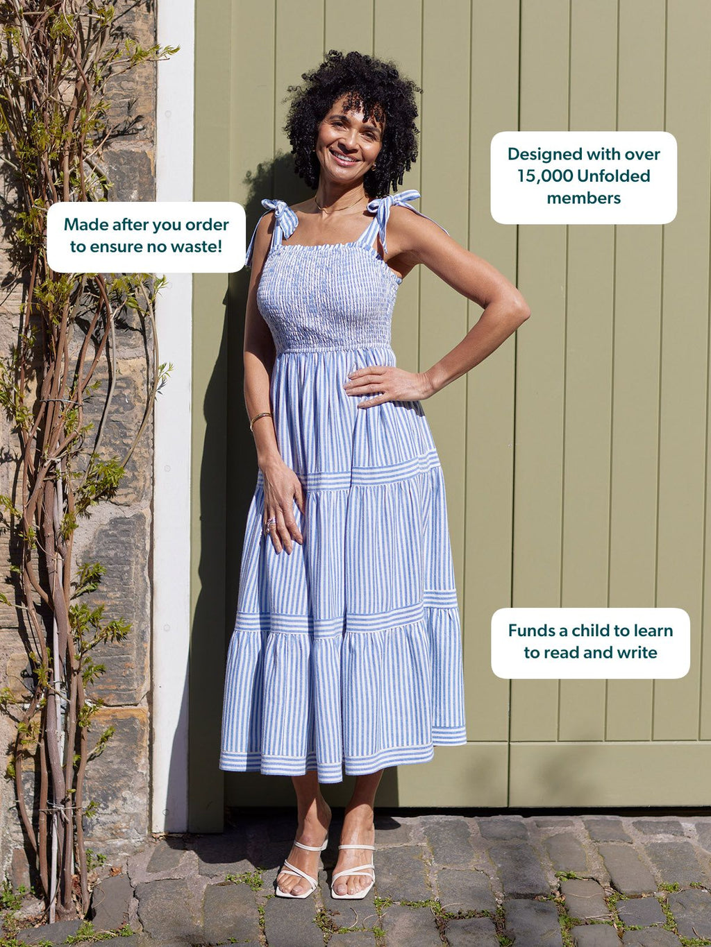 Joan Bow Strap Dress - Blue & White Stripe