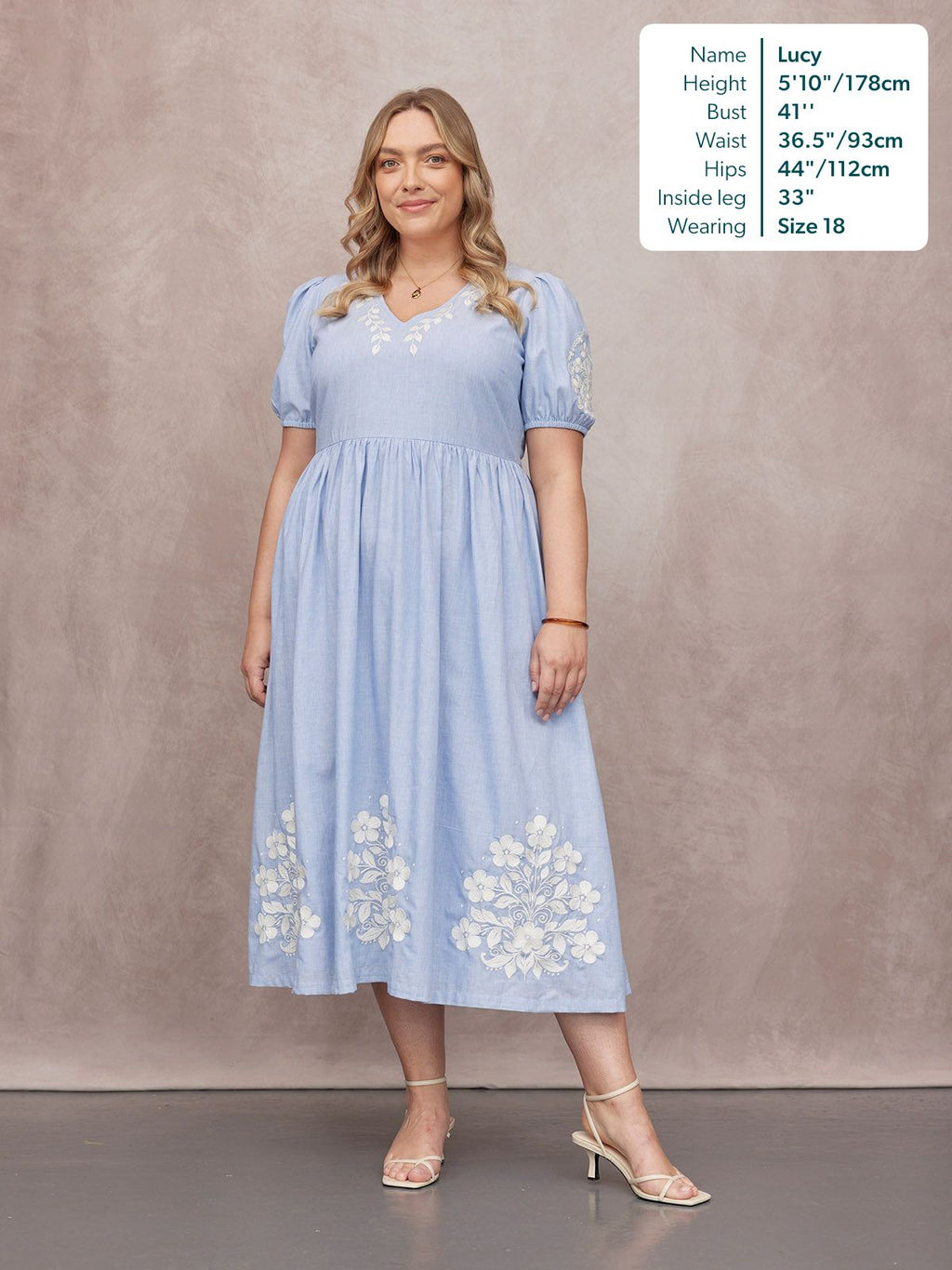 Lola Embroidered Relaxed Dress - Blue & White