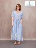 Lola Embroidered Relaxed Dress - Blue & White