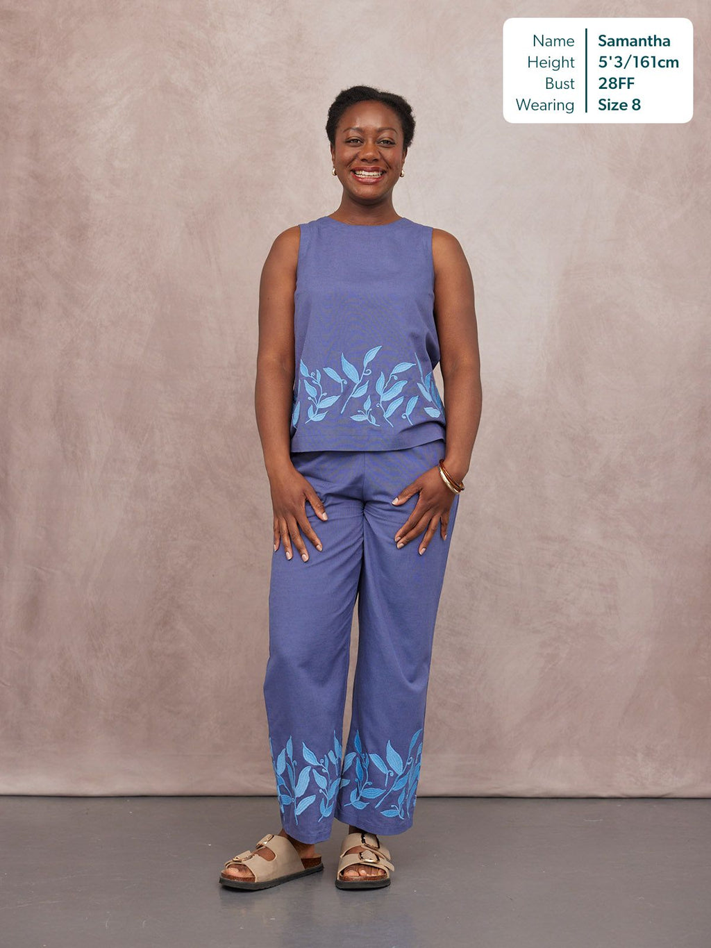 Violet Embroidered Sleeveless Top - Blue