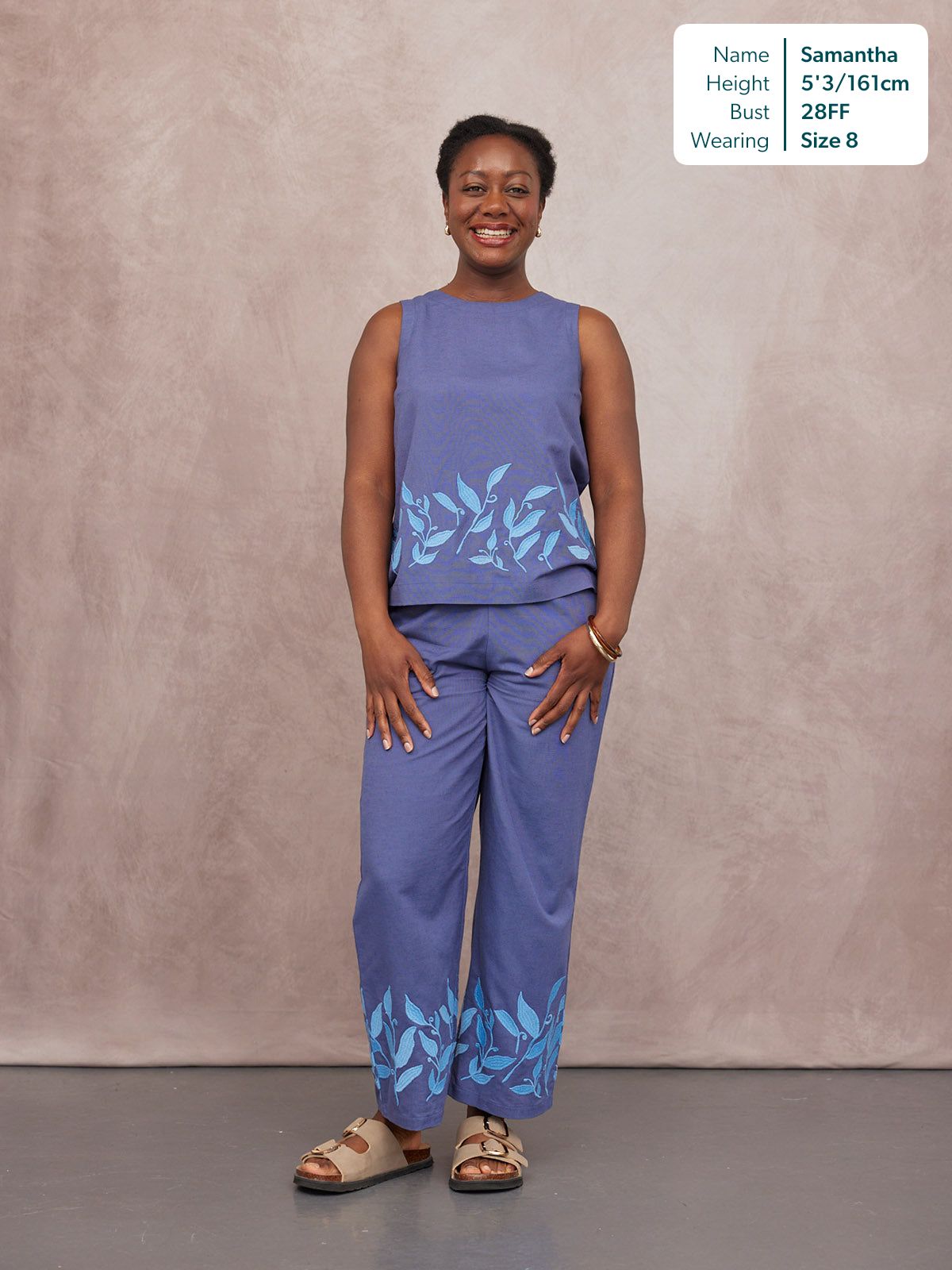 Co-Ord Embroidered Top & Trouser Bundle - Violet & Verity - Blue