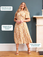 Rupali Angel Sleeve Tea Dress - Mustard & Ecru Floral Print