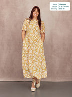 Rupali Angel Sleeve Tea Dress - Mustard & Ecru Floral Print