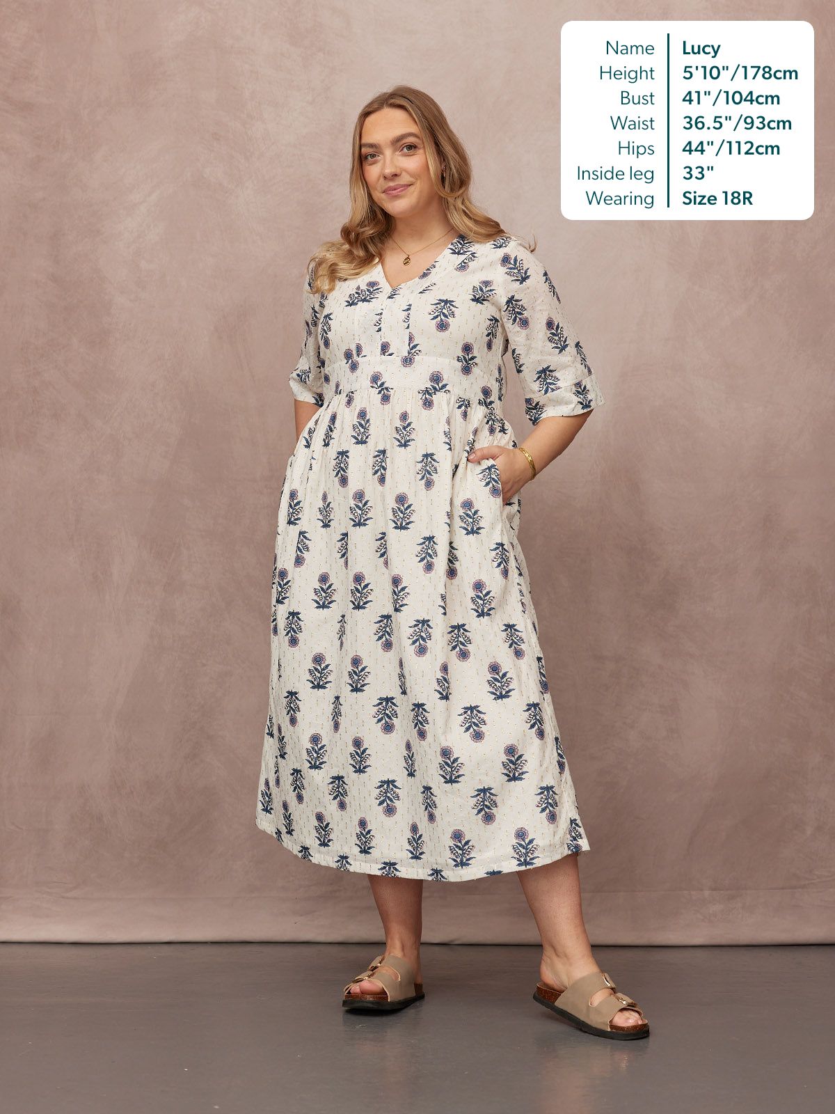 Tara Lurex Summer Dress - White & Blue Floral Print