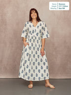 Tara Lurex Summer Dress - White & Blue Floral Print